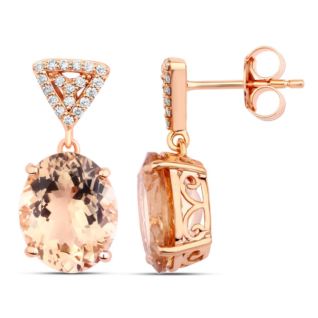 Σκουλαρίκια - 14 καράτια Ροζ χρυσό -  6.43ct. tw. Μοργκανίτης - Διαμάντι #3.2