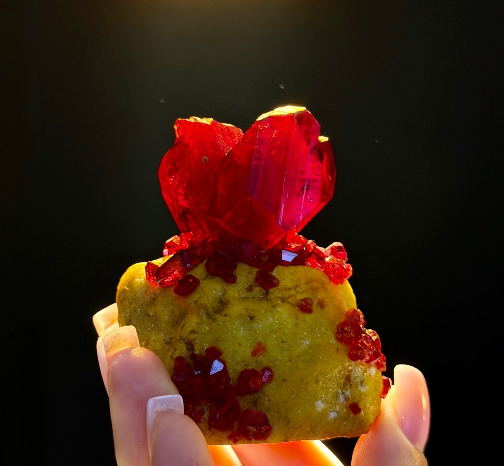 BRAK CERYFIKATU! 167 g niesamowitego głęboczerwonego kryształu PRUSKITE na matrix LAB. Kryształ na matrixie - Wysokość: 6.8 cm - Szerokość: 6.5 cm- 167 g #2.1