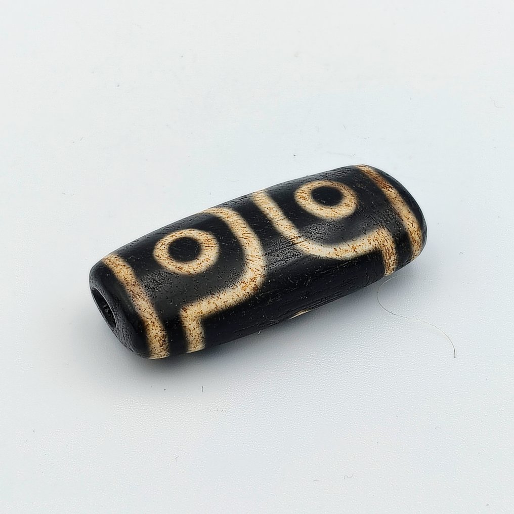 古缅甸语，晚期蒲语 蚀刻的化石化棕榈木 具有特殊装饰的珠子护身符 - 55 mm  (没有保留价) #1.0