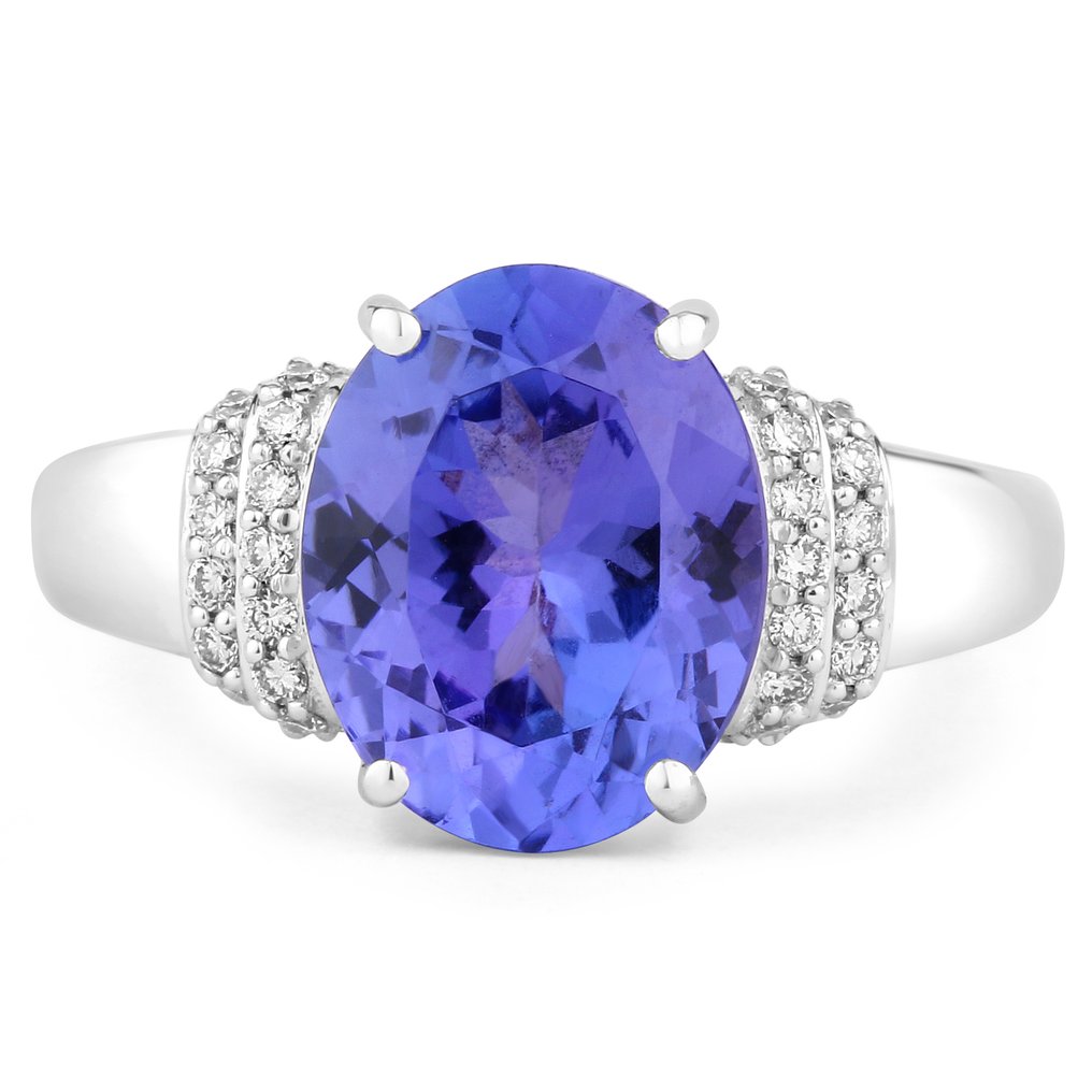 Bague - 14 carats Or blanc - 4.17ct. tw. Tanzanite - Diamant #1.0