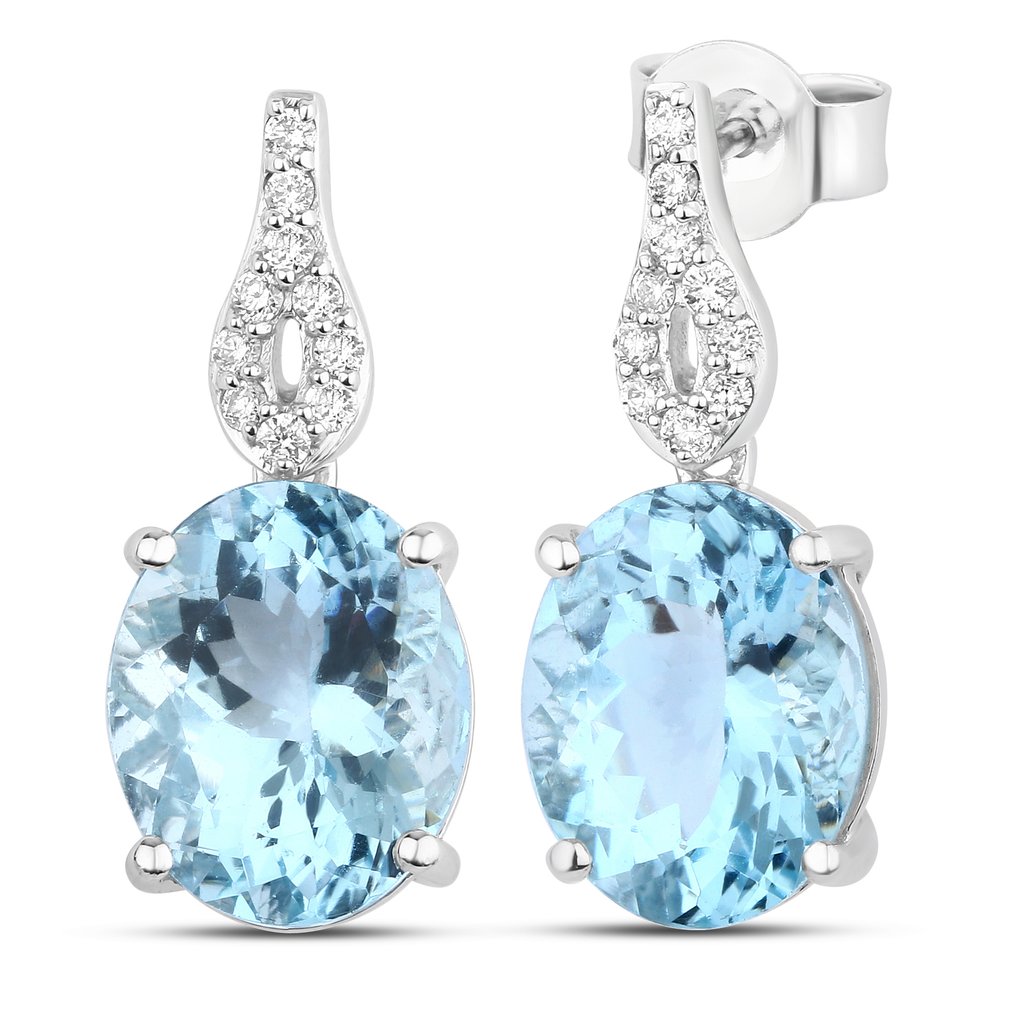 Σκουλαρίκια - 14 καράτια Λευκός χρυσός -  6.49ct. tw. Ακουαμαρίνης - Διαμάντι #3.2