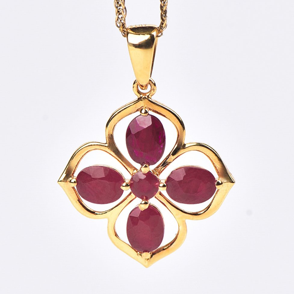 没有保留价 - 吊坠项链 - 18K包金 黄金 - Ruby - 已认证 #1.0