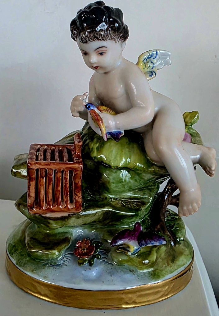 Aelteste Volkstedter - Αγαλματίδιο - Chérubin avec Oiseaux - Πορσελάνη #1.0