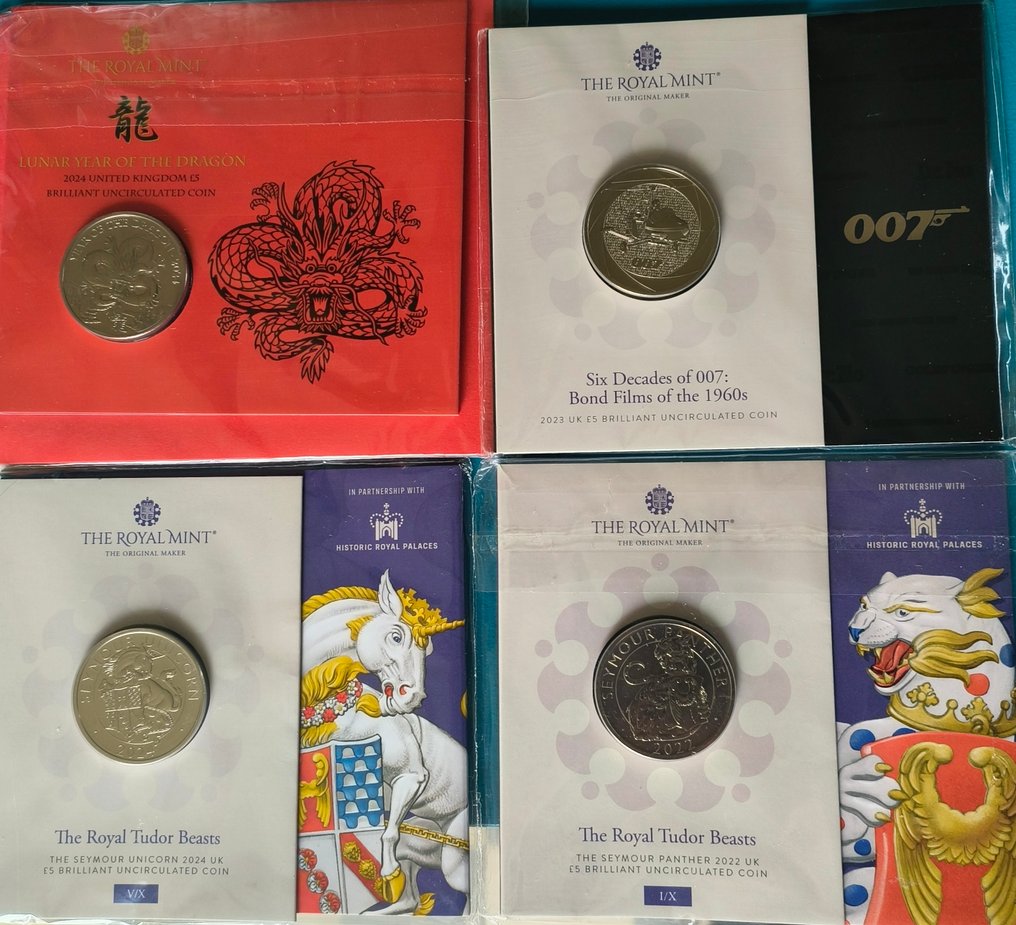 United Kingdom. 5 Pounds 2022 / 2023 / 2024, 4 sets  (No reserve price) #1.0