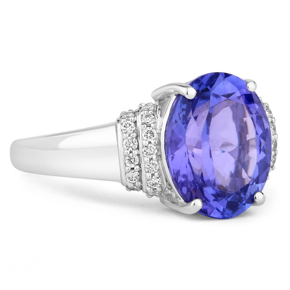 Bague - 14 carats Or blanc - 4.17ct. tw. Tanzanite - Diamant #4.3