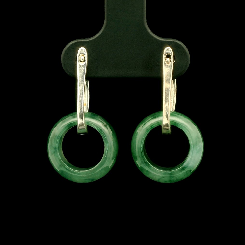 Giada - Orecchini in giadaite certificata NGTC e argento S925, Argento - Orecchini pendenti a goccia #1.0