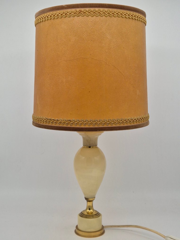 Tischlampe – Alabasterfuß mit Messingakzenten und Originalschirm - Table lamp - Alabaster #1.0