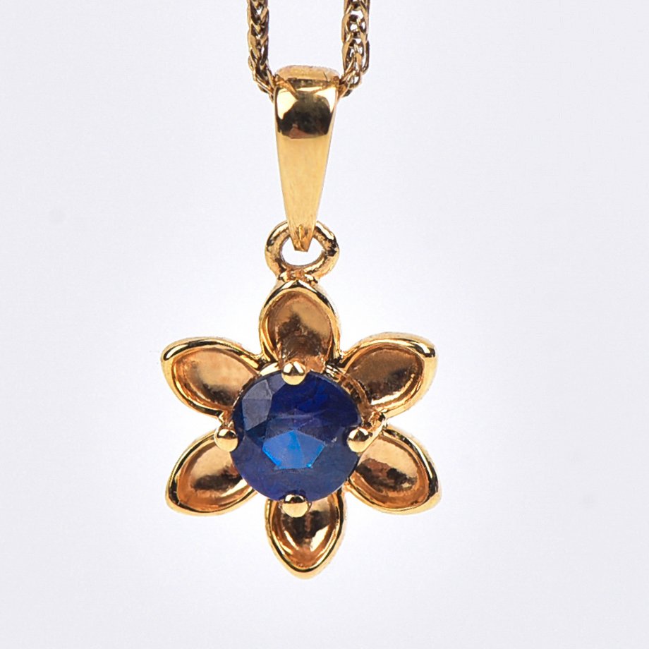 没有保留价 - 吊坠项链 - 18K包金 黄金 - Sapphire - 认证 #1.0