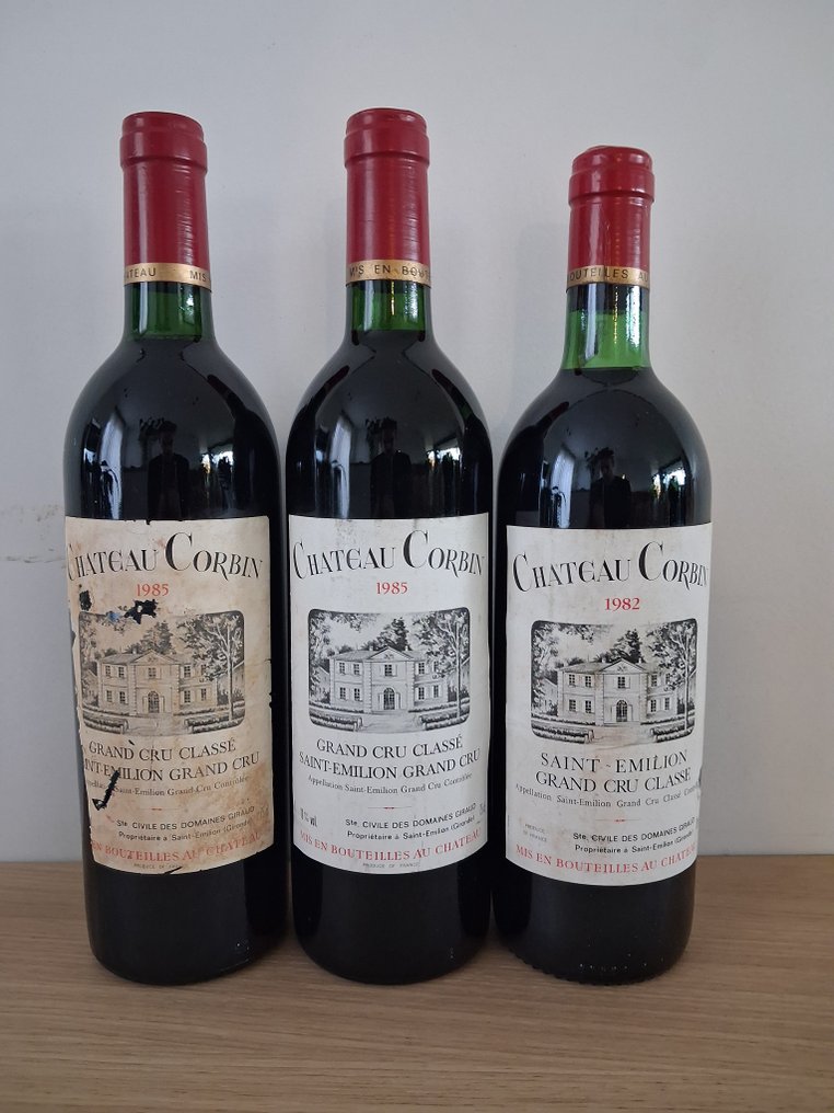 1982 Chateau Corbin & 1985 x2 Chateau Corbin - Saint-Émilion Grand Cru Classé - 3 Flasker (0,75 L) #1.0