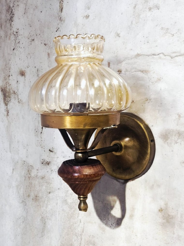 Απλίκα τοίχου - Ξύλο, Χάλυβας, Ορείχαλκος - Παλιό φωτιστικό τοίχου από μπρούντζο #4.3