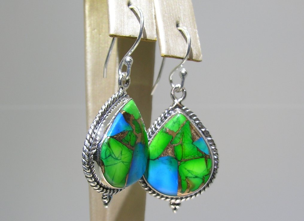 Τυρκουάζ σκουλαρίκια - Ύψος: 41 mm - Πλάτος: 19 mm- 7.69 g - (2) #1.0