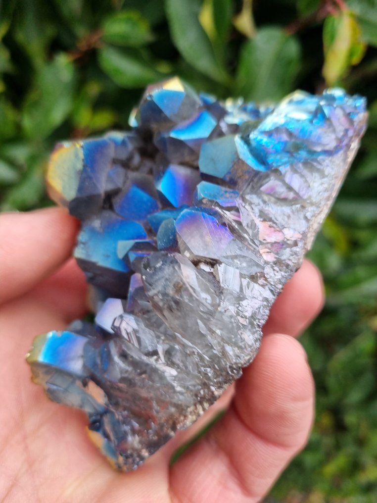 Cristallo di quarzo aura di titanio molto grande Cluster di cristallo - Altezza: 100 mm - Larghezza: 70 mm- 310 g #4.3