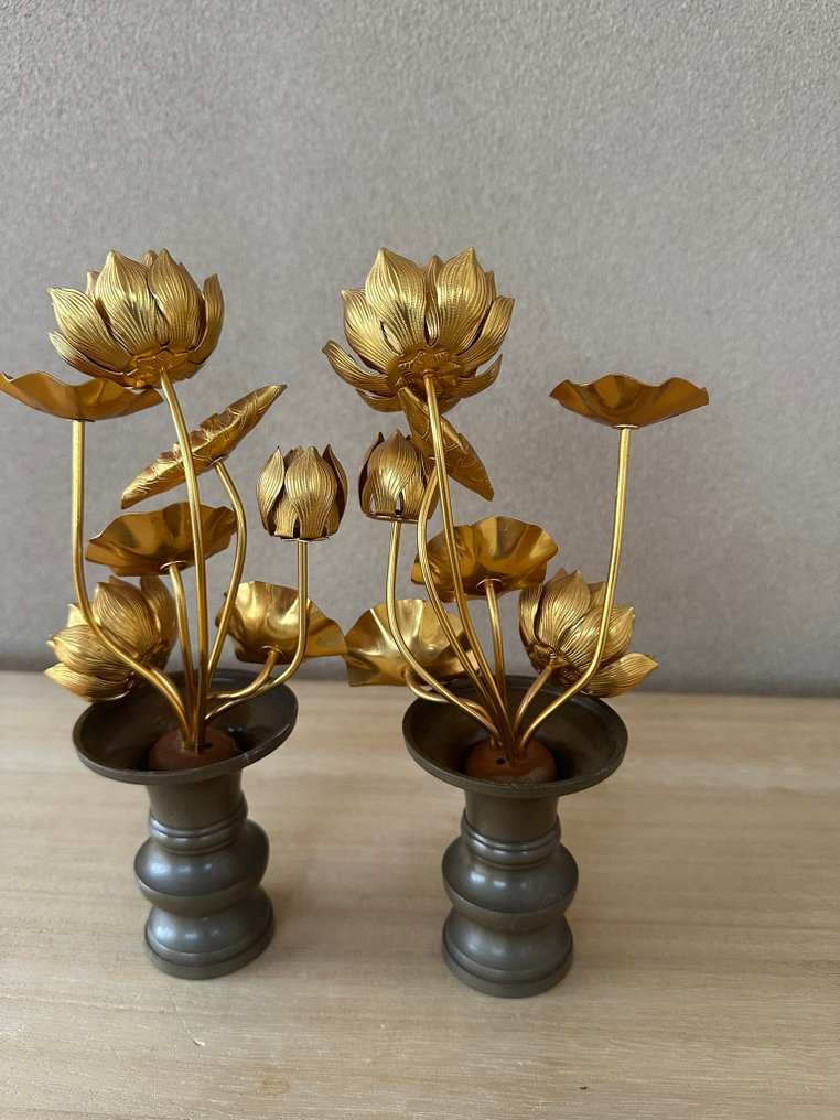 日本佛教莲花（Joge） (2) - 老式 - 铝, 黄铜 - 2000-2010 - 佛教祭坛装饰 #3.2