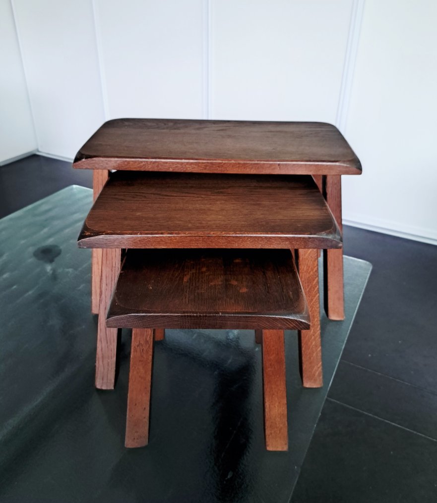 Tables gigognes - Chêne - Ensemble de trois tables d'appoint / tabourets #1.0