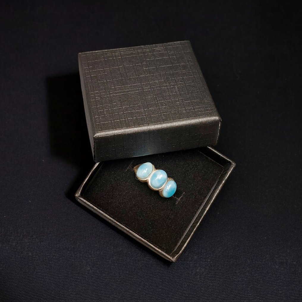 High-quality Larimar ring. Handcrafted creation. Untreated natural stone. 925 silver. Size 57/58.- 4 g #3.2
