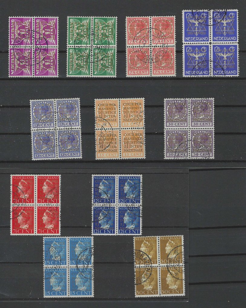Netherlands 1913 - Service seals in used blocks of four. - NVPH D9/15, D16/19 #1.0