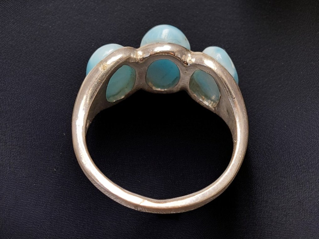 High-quality Larimar ring. Handcrafted creation. Untreated natural stone. 925 silver. Size 57/58.- 4 g #2.1