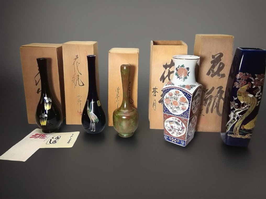 花瓶 - 陶瓷, 青銅色 - 日本 - H28cm 5件铜制花瓶  (沒有保留價) #1.0