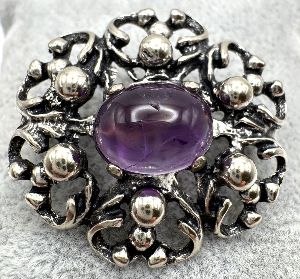 Zonder minimumprijs - Broche Zilver Amethist #1.0