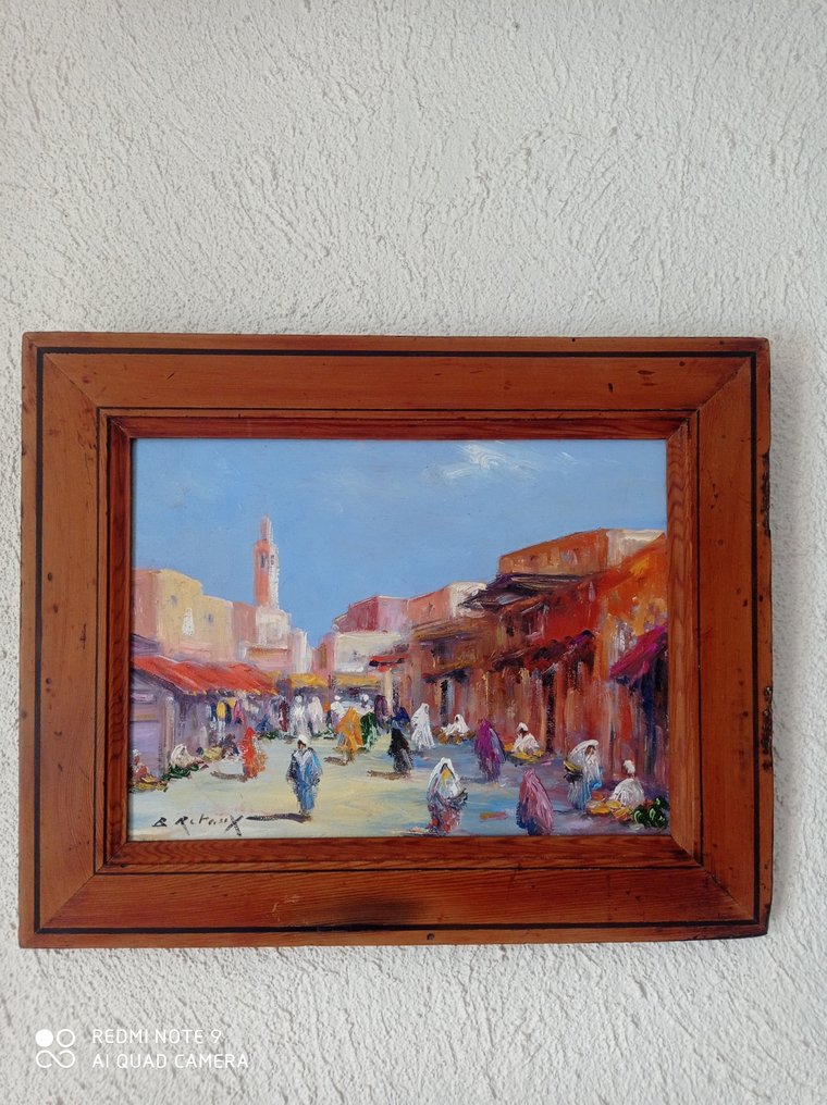 Bruno Retaux (1947) - Orientaliste- Souk à Marrakech à proximité de la mosquée #1.0