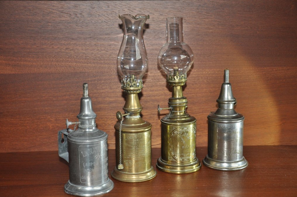 Lampada a olio (4) - rame giallo, Metallo - Franse 'Lampe Pigeon' #3.2