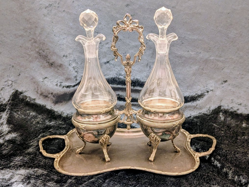 Wiskemann - Supporto per ampolle per condimenti (senza contenitore per spezie) - Placcato argento, Vetro - Set per condimenti olio e aceto #2.1