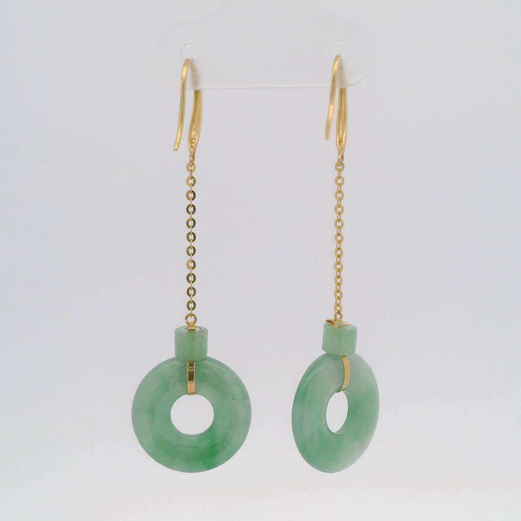 Sans prix de réserve - Boucles d'oreilles - 18 carats Boucles d'oreilles en jade naturel certifié NGTC en forme de donut en or 18 carats – design, Or jaune Jade #3.2