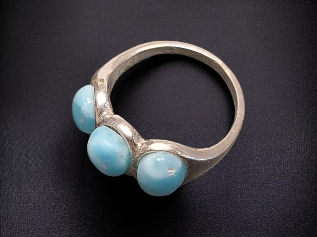High-quality Larimar ring. Handcrafted creation. Untreated natural stone. 925 silver. Size 57/58.- 4 g #1.0