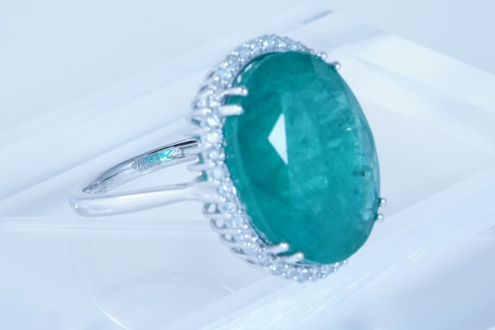 No reserve price - Ring Platinum -  15.11ct. tw. Emerald - Diamond #3.2