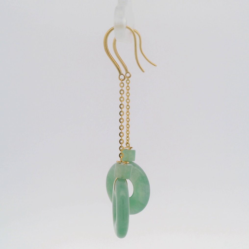 Sans prix de réserve - Boucles d'oreilles - 18 carats Boucles d'oreilles en jade naturel certifié NGTC en forme de donut en or 18 carats – design, Or jaune Jade #4.3
