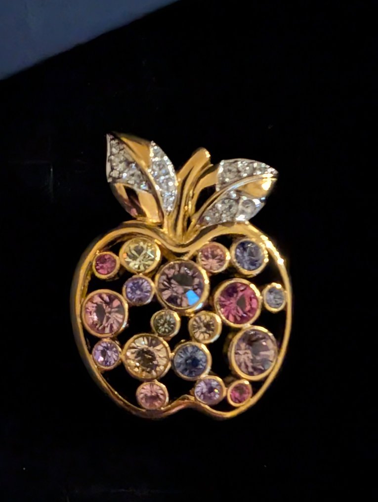 塑像, Swarovski broche appel - 3 cm - 金属, 铑金镀层 #1.0