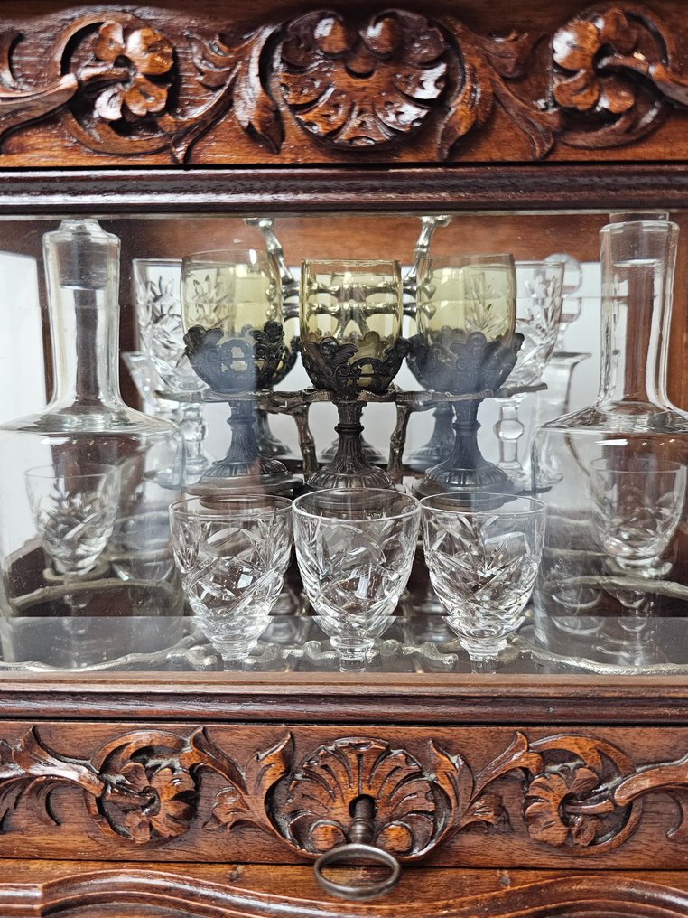 Ντουλάπι ποτών - Βάση λικέρ Napoléon III σε καρυδιά – Χαραγμένο κρύσταλλο και σκελετός από σκαλιστό ξύλο, περίπου το - Walnut #4.3