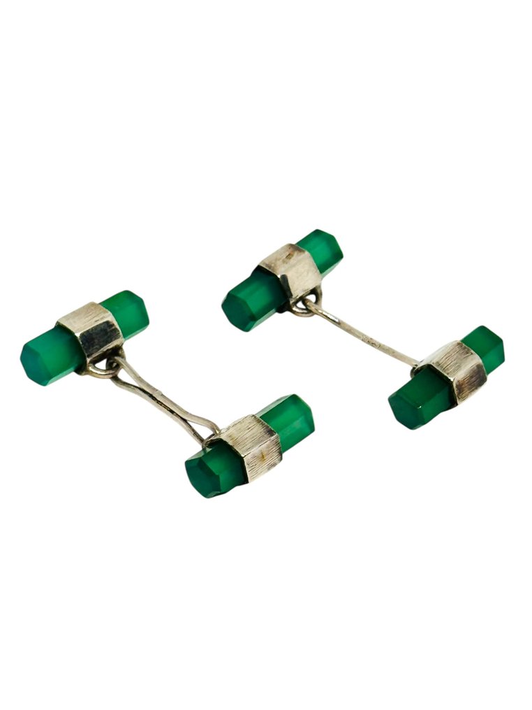 Ingen mindstepris - Manchetknapper Sølv Kalcedon - Art deco #1.0