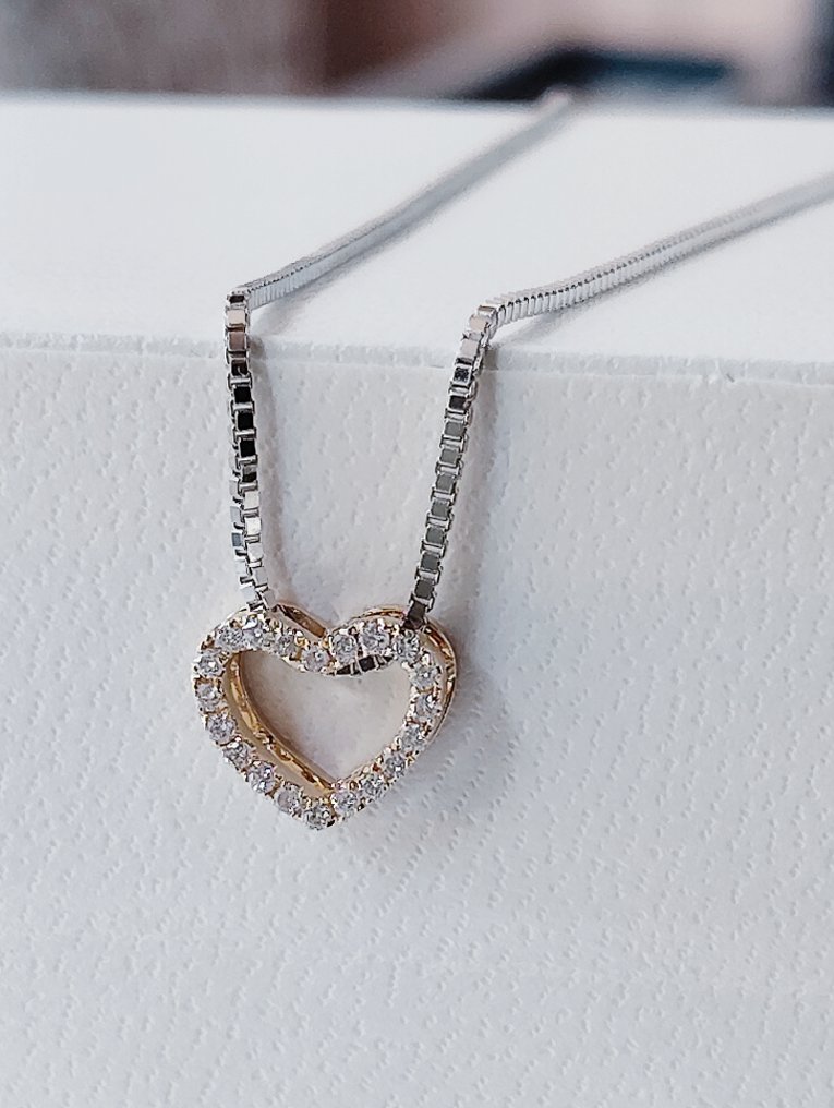 Sans prix de réserve - Collier avec pendentif - 18 carats Platine, Or jaune -  0.07ct. tw. Diamant (Naturelle)  #1.0