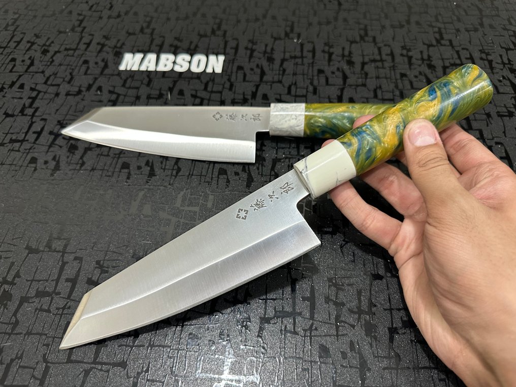 Bunka - 廚刀 - Chef's knife - 锤纹特殊D2钢日本Bunka厨师刀 - 人体工学混色树脂手柄 - 日本 #4.3