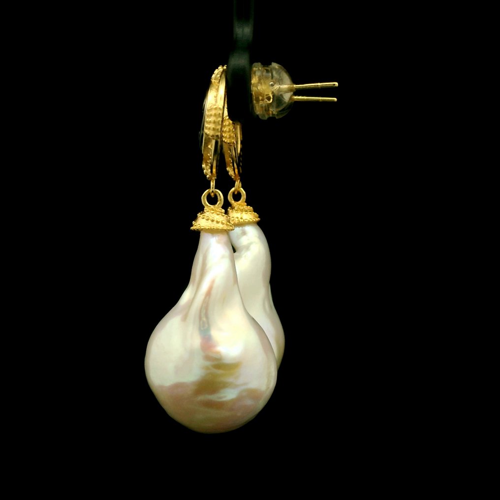 Μαργαριτάρι - Ασημί, Ασημένια σκουλαρίκια με μαργαριτάρια Baroque από γλυκό νερό S925 - Κρεμαστά σκουλαρίκια #1.0