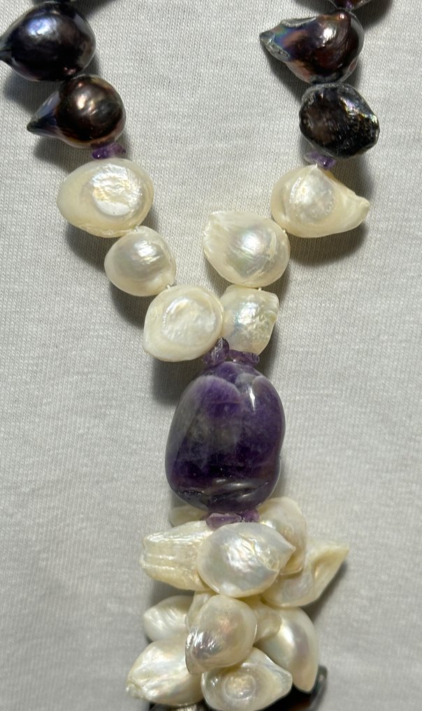 天然珍珠(白色与黑色)、巴西巴洛克珍珠与紫水晶 / 高品质 - 頸鏈 - 1045 克拉 #3.2
