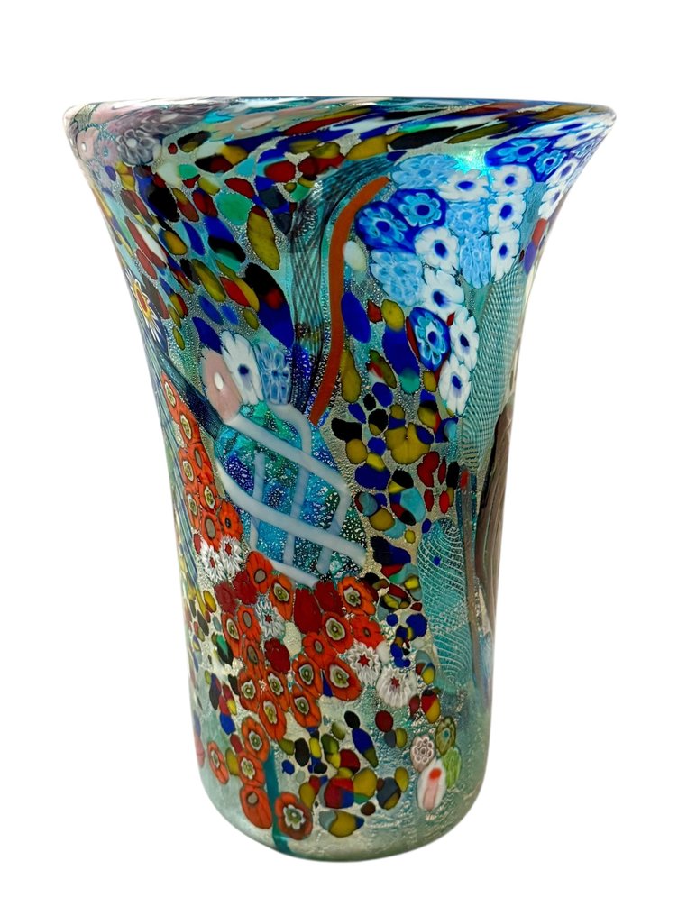 花瓶 -  Murrine Millefiori - 穆拉諾玻璃 - 海蓝宝配银 #4.3