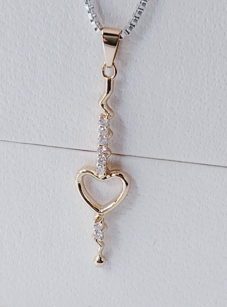 Ei pohjahintaa - Kaulakoru riipuksella - 18 kt. Keltakulta, Platina - 0.04ct. tw. Timantti (Luonnollinen) #1.0