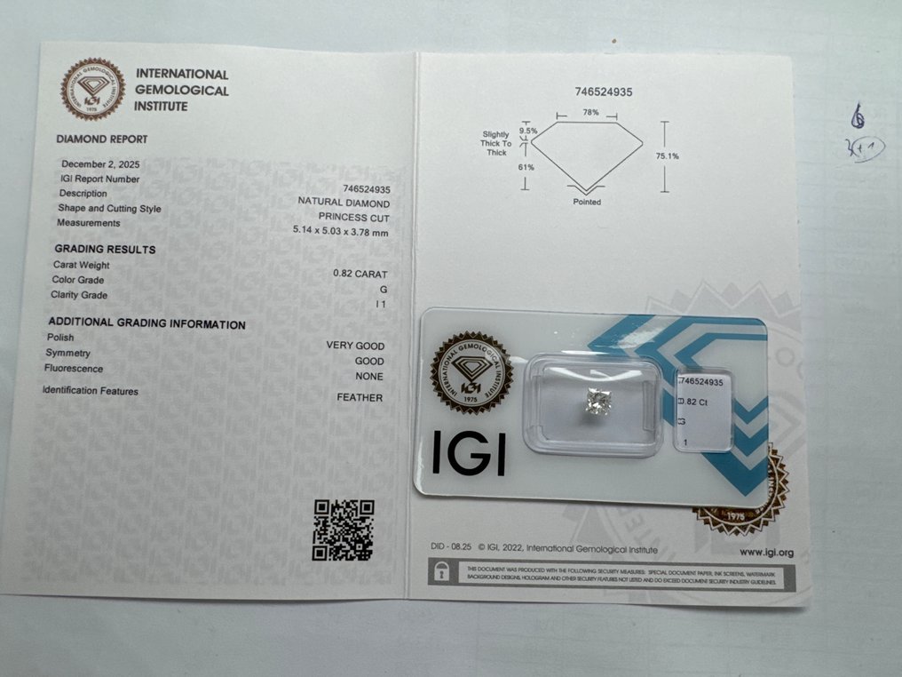 χωρίς τιμή ασφαλείας - 1 pcs Διαμάντι  (Φυσικό)  - 0.82 ct - G - I1 - Gemmological Centre Israel (G.C.I.) #1.0