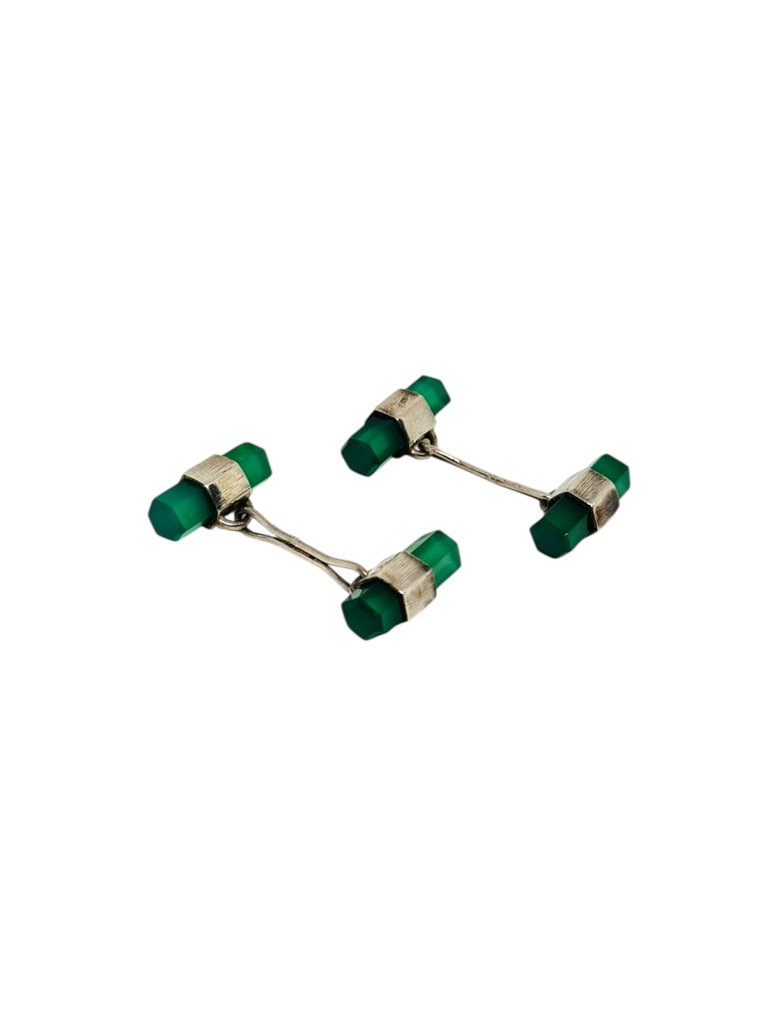 Ingen mindstepris - Manchetknapper Sølv Kalcedon - Art deco #2.1