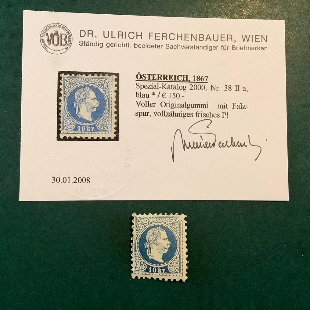 Austria 1867 - 10 Kreuzer Kezer Frans Feiner Druk - referto impeccabile Ferchenbauer - ANK 38 IIa #1.0