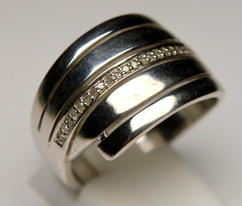 Nincs minimálár - Gyűrű 925 ezüst Gyémánt (Természetes)  - Gyémánt - 0,125 ct #1.0