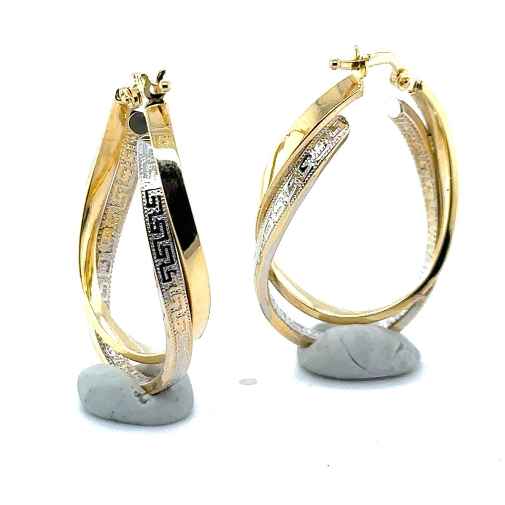 Orecchini a cerchio - 14 carati Oro giallo, Oro bianco, Bicolor oro bianco e giallo - Orecchini dal design twisted #4.3