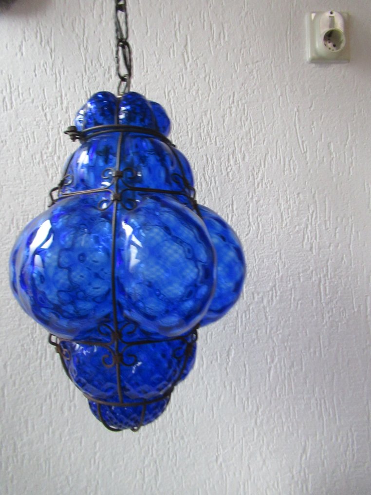 Gekooide hanglamp - Venetiaanse mond geblazen hanglamp - Glas en ijzer #1.0