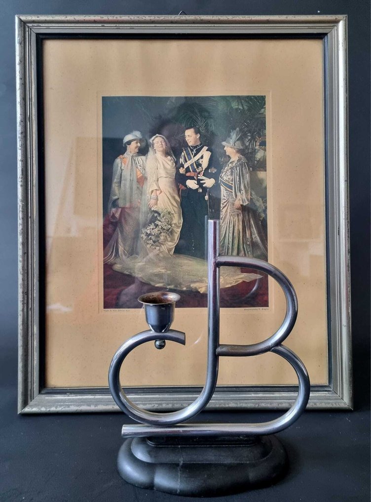 F. Ziegler - 烛台 (2) - 人造树胶, 铬, 纸 - JB 烛台和原始照片 #1.0