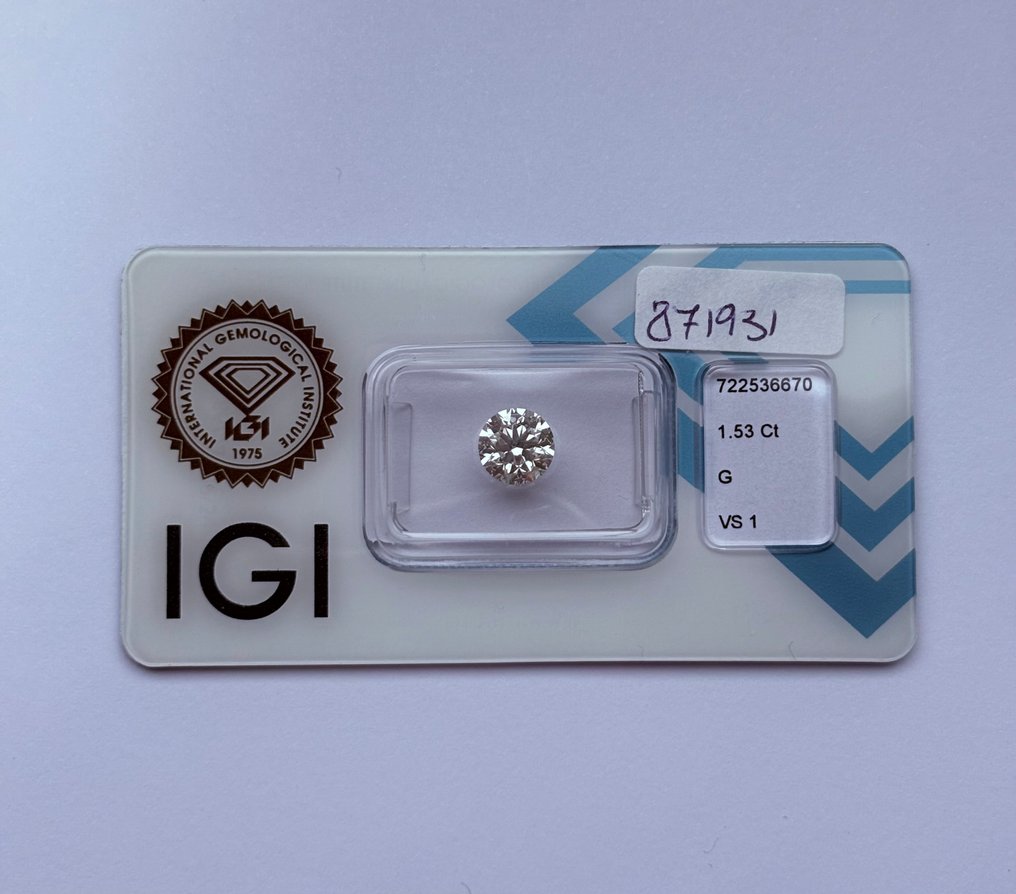 1 pcs Timantti  (Luonnollinen)  - 1.53 ct - Pyöreä - G - VS1 - Kansainvälinen gemologinen instituutti (IGI) #1.0
