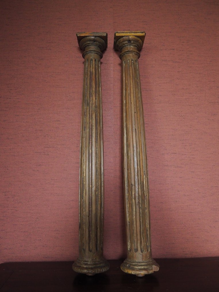 Kolumna - XVII wiek - Para polichromowanych, drewnianych kolumn architektonicznych z XVII wieku. #1.0