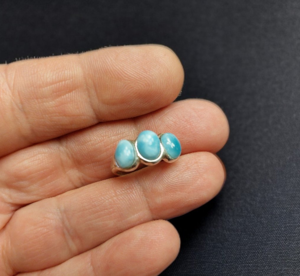 High-quality Larimar ring. Handcrafted creation. Untreated natural stone. 925 silver. Size 57/58.- 4 g #4.3