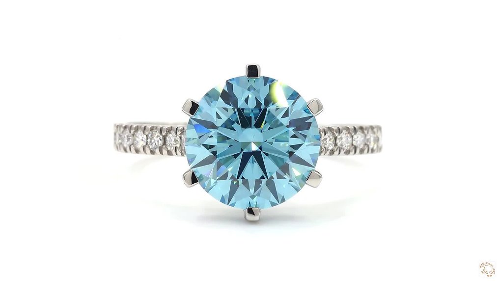 Ei pohjahintaa - Sormus Platina - 3.26ct. tw. Sininen Timantti (Fancy-värinen laboratoriotimantti) - Timantti - Fancy Vivid Blue #1.0